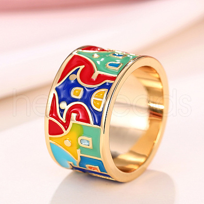 House Pattern Brass Enamel Finger Rings FS-WG03239-03-1