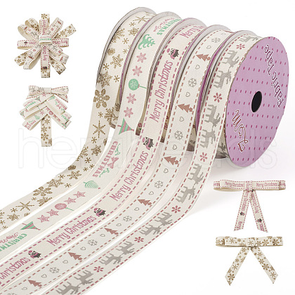  5 Rolls 5 Styles Single Face Printed Cotton Ribbons SRIB-TA0001-06-1