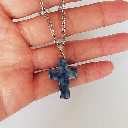 Natural Blue Spot Jasper Cross Pendant Necklace FS-WGC9DE4-08-1