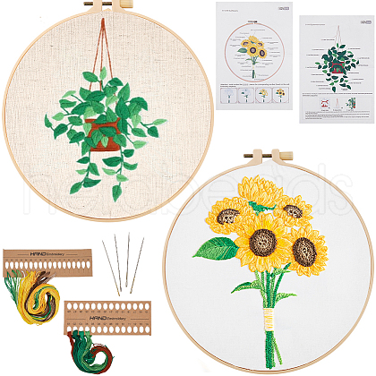 Gorgecraft 2 Sets 2 Styles DIY Embroidery Kits DIY-GF0009-97A-1