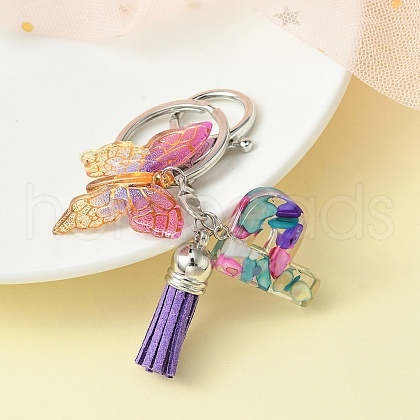 Resin Letter & Acrylic Butterfly Charms Keychain KEYC-YW00001-16-1