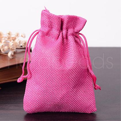 Polyester Imitation Burlap Packing Pouches Drawstring Bags ABAG-R005-9x12-08-1