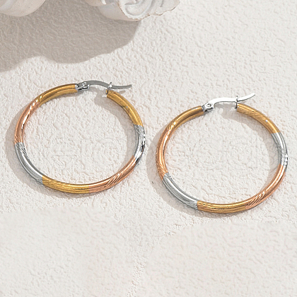 Stylish Stainless Steel Two Tone Twist Hoop Earrings TX1050-1-1