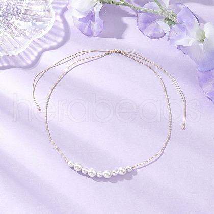 Adjustable Shell Pearl Round Beaded Braided Necklaces NJEW-JN05328-1