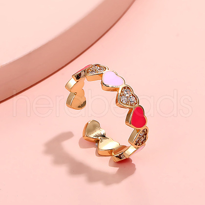 Heart Brass Micro Pave Clear Cubic Zirconia Enamel Cuff Rings for Women FS-WGCCE82-04-1