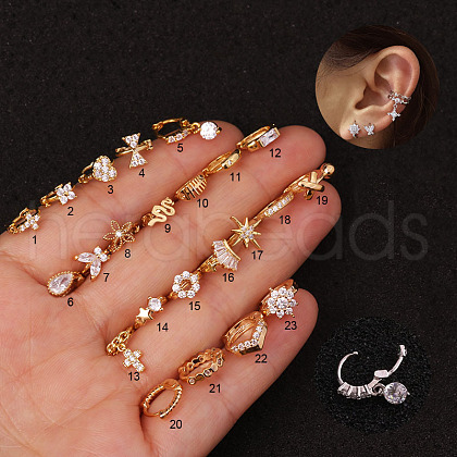 Brass Micro Pave Clear Cubic Zirconia Hoop Cartilage Earrings WG1D474-10-1