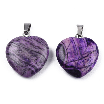 Natural Map Stone Pendants G-N0325-18E-1
