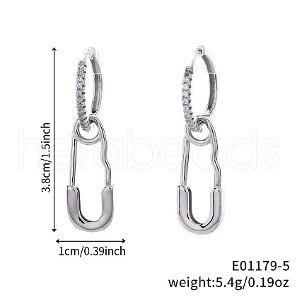 Geometric Paperclip Brass Clear Cubic Zirconia Brooch Hoop Earrings DO3994-5-1