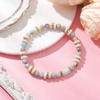 Natural Lava Rock & Synthetic Aqua Terra Jasper & Natural Aquamarine Beads Strethch Bracelets BJEW-JB11666-01-1