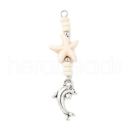 Ocean Alloy & Starfish Rondelle Synthetic Turquoise Beaded Big Pendants PALLOY-JF04012-02-1