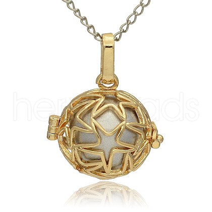 Golden Tone Brass Hollow Round Cage Pendants KK-J231-10G-1