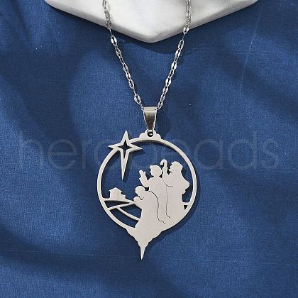304 Stainless Steel Hollow Star with Prayer Pendant Necklaces for Ramadan & Eid Mubarak NJEW-D318-04P-1