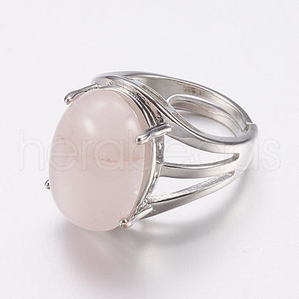 Natural Rose Quartz Wide Band Finger Rings RJEW-K224-A12-1