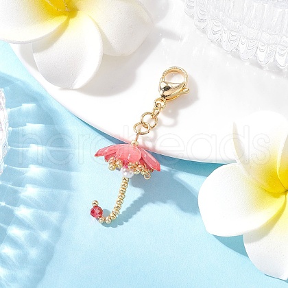 Umbrella Handmade Glass Seed Beaded & Acylic Pendant Decorations Sets HJEW-MZ00280-05-1