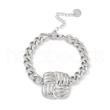 Non-Tarnish 304 Stainless Steel Cuban Link Chain Square Link Bracelets for Women BJEW-C071-06P-1