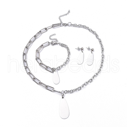 304 Stainless Steel Paperclip Chains & Cable Chain Jewelry Sets SJEW-K153-55P-1