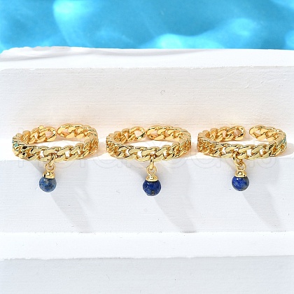 Brass Curb Chain Cuff Rings for Women RJEW-Z085-03G-07-1