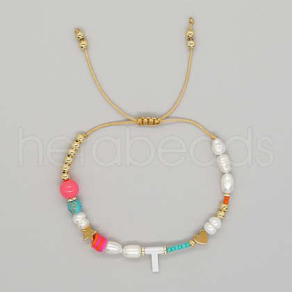 Shell Letter Charm Bead Bracelets ZZ0793-20-1
