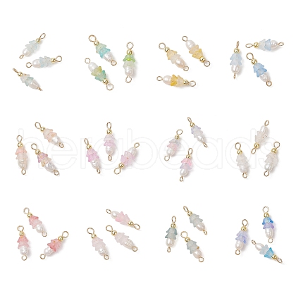 12Pcs 12 Colors Frosted Flower Natural Cultured Freshwater Pearl & Acrylic Connector Charms PALLOY-JF03590-1