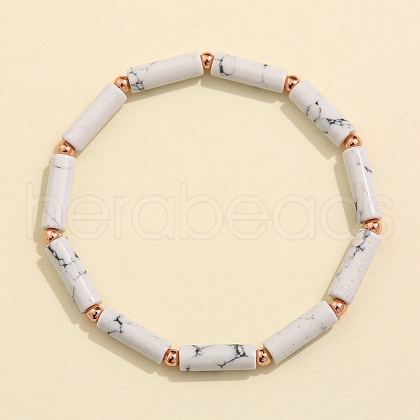 Column Natural Howlite Beads Stretch Bracelets for Women Men TJ6393-1-1