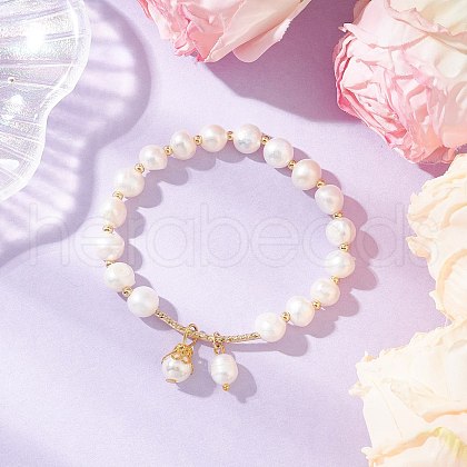 Natural Cultured Freshwater Pearl Beaded Charm Bracelets for Women BJEW-JB11954-1