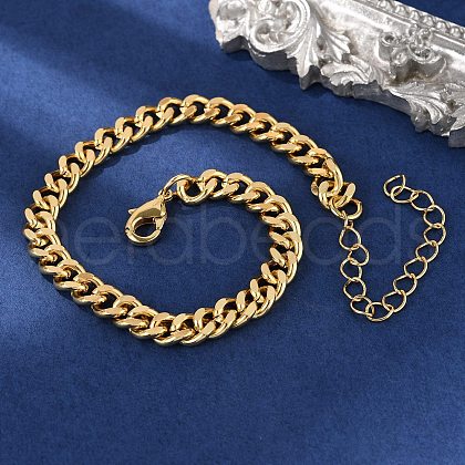 Brass Curb Chain Bracelets for Women Men BJEW-F494-01G-02-1