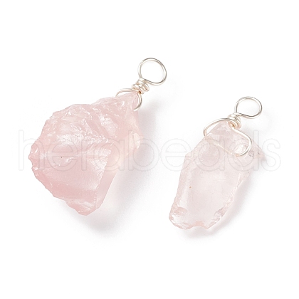 Rough Raw Natural Rose Quartz Pendants PALLOY-JF01785-01-1