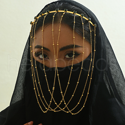 Elegant Vintage Iron & Glass Middle Eastern Tassel Earrings Face Veil for Women's Party SN0102-3-1