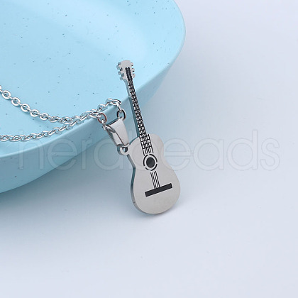 Guitar 667 Stainless Steel with Alloy Pendant Necklaces FS-WGCE0ED-01-1