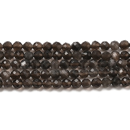 Natural Silver Sheen Obsidian Beads Strands G-E608-A02-B-1