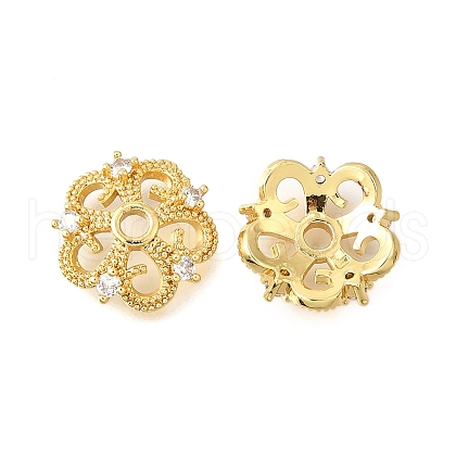 Flower Brass Clear Cubic Zirconia Bead Caps KK-V008-05G-1