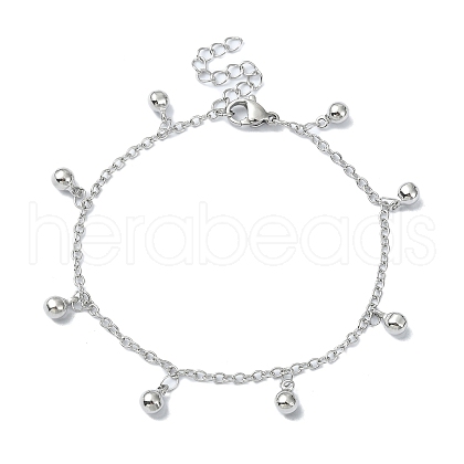 Non-Tarnish 304 Stainless Steel Round Ball Charm Bracelets for Women BJEW-D023-04P-1