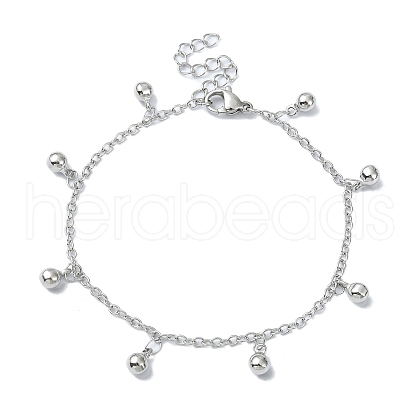 304 Stainless Steel Round Ball Charm Bracelets for Women BJEW-D023-04P-1