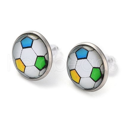 Sport Balls Glass & 304 Stainless Steel Stud Earrings for Women EJEW-H005-01P-02-1