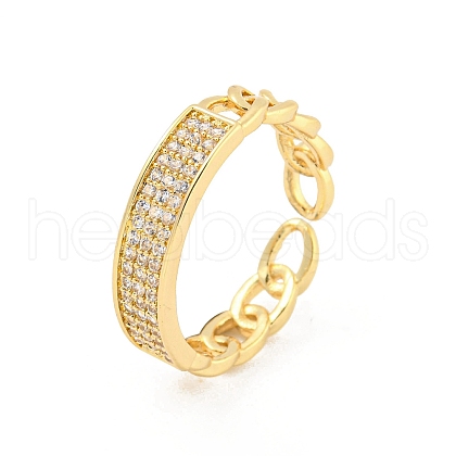 Oval Chain Brass Micro Pave Clear Cubic Zirconia Open Cuff Rings RJEW-G309-06G-1