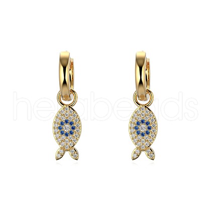Fish 925 Sterling Silver Micro Pave Cubic Zirconia Leverback Earrings for Woman EJEW-Q384-03G-1