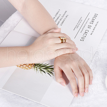 Roman Numerals 304 Stainless Steel & Crystal Rhinestone & Natural Shell Finger Rings FS-WGD9A22-02-1