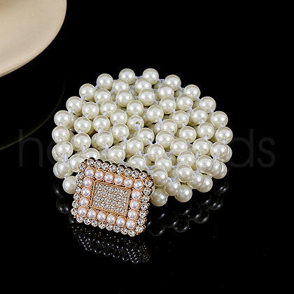 Alloy & Acrylic Imitation Pearl Beaded Elastic Chain Belts WG979C0-10-1