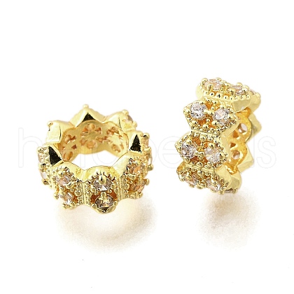 Wave Flat Round Brass Micro Pave Cubic Zirconia European Beads KK-K300-07B-G-1