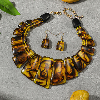 Trapezoid Acrylic Beaded Necklaces & Dangle Earrings Sets for Women WGD2EAB-01-1