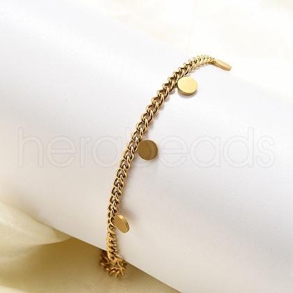 304 Stainless Steel Flat Round Charm Bracelets BJEW-R021-04G-1