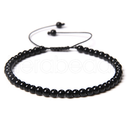 Adjustable Women's Black Agate Beaded Bracelet CN3407-13-1
