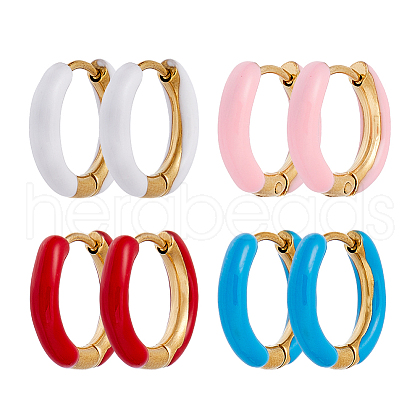 DICOSMETIC 4 Pairs Two Tone 304 Stainless Steel Chunky Huggie Hoop Earrings with Enamel for Women EJEW-DC0001-37-1