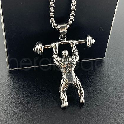 Fashionable Stainless Steel Barbell Muscle Man Pendant Necklaces for Men OT3750-1