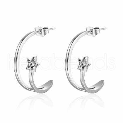 Stainless Steel Arc Stud Earrings with Cubic Zirconia for Women KB3039-2-1