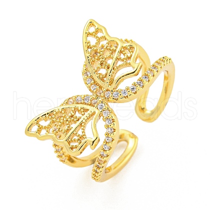 304 Stainless Steel Cubic Zirconia Open Cuff Ring for Women RJEW-S406-05G-01-1