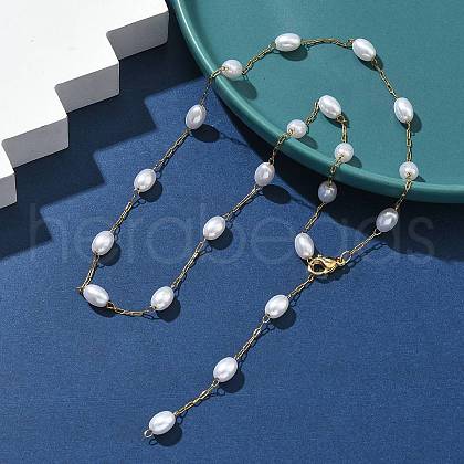 304 Stainless Steel and ABS Imitation Pearl Chain Necklaces NJEW-JN05266-1