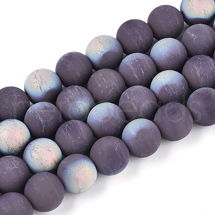 Frosted Opaque Glass Beads Strands GLAA-T032-P10mm-MBB15-1