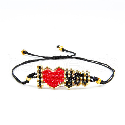 Miyuki Seed Heart I Love You Braided Bead Bracelet BJEW-A23-01-43-1