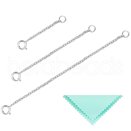 3Pcs 3 Style Rhodium Plated 925 Sterling Silver Chain Extender FIND-SZ0001-74P-1